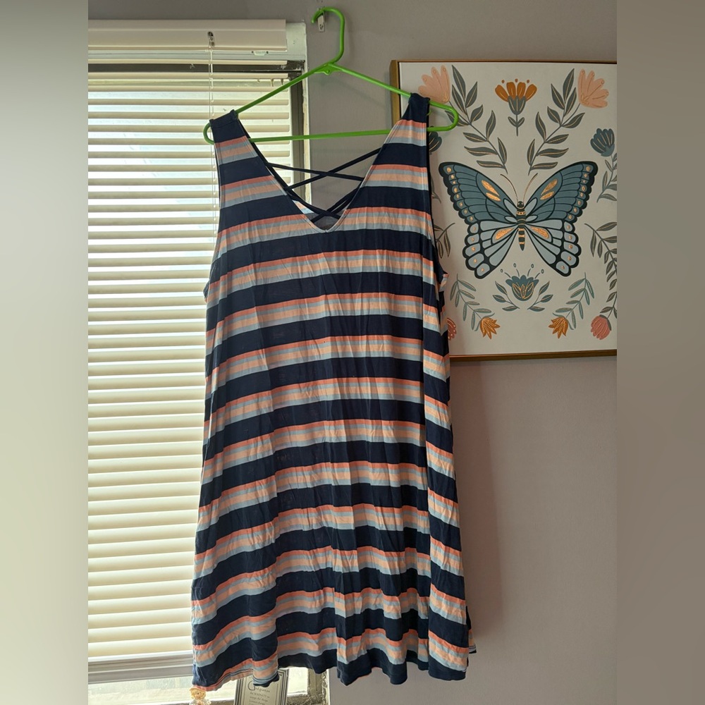 Arizona Jean Company Navy and Peach Striped Dress